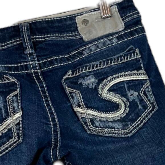 Silver Jeans Tuesday Boot Cut Raw Hem Low Rise Dark Wash Women’s Size 27x33 - Picture 6 of 9